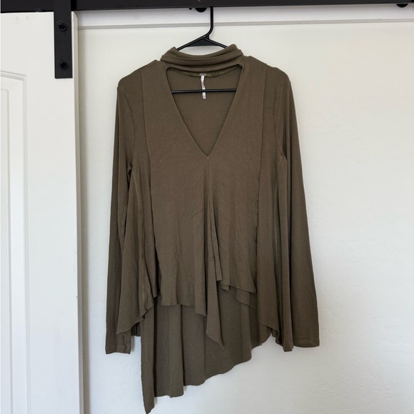Free People Uptown Turtleneck Choker Tunic Top Long Sleeve Green Boho Hippie XS - Picture 1 of 4